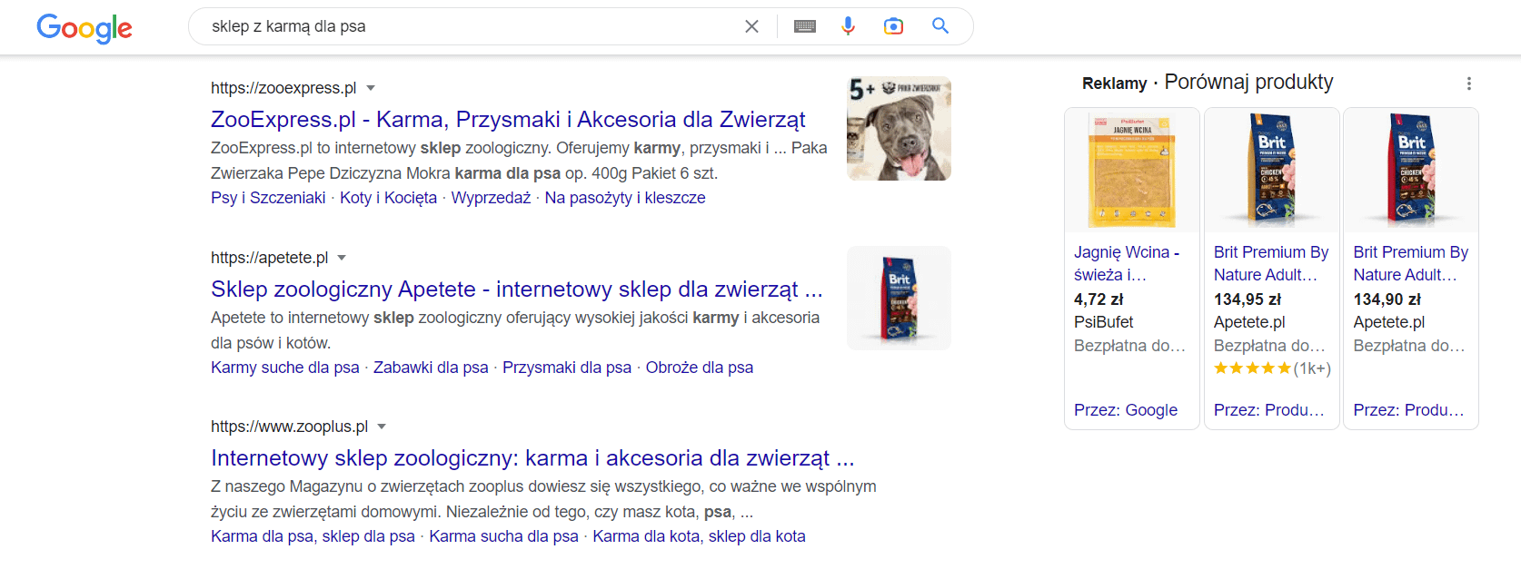 Jak pozycjonować sklep internetowy? 2 Sklep z karmą dla psa